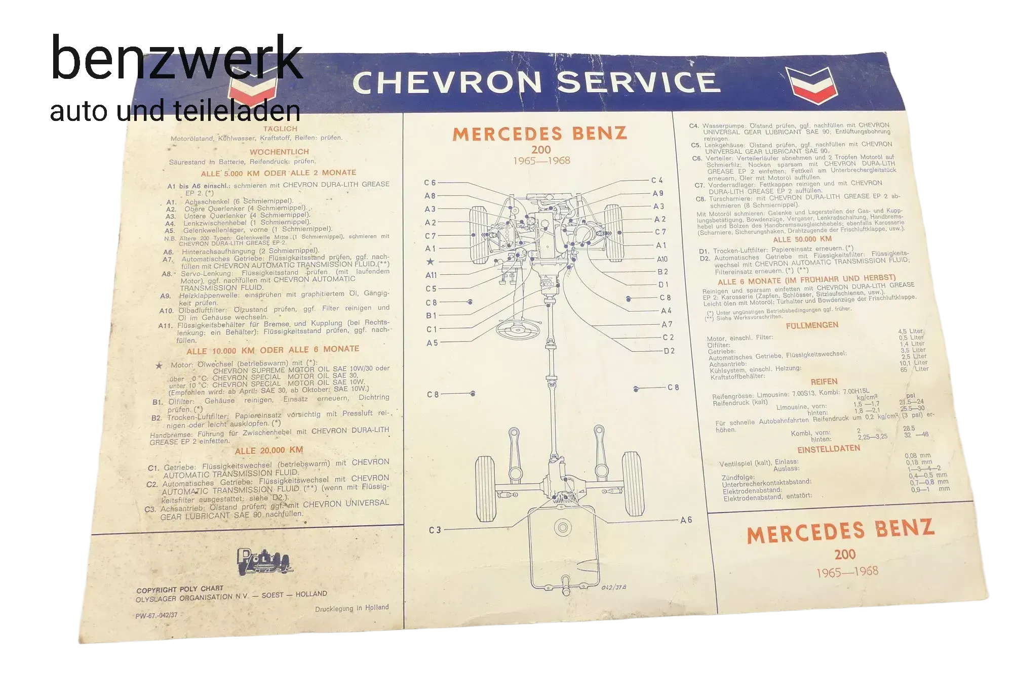 Mercedes W110 200 Chevron Service Serviceplan Werkstatt RARITÄT  ✔️ - Bild 1